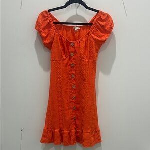 Orange Button-Front Mini Dress some stretch and very flattering on